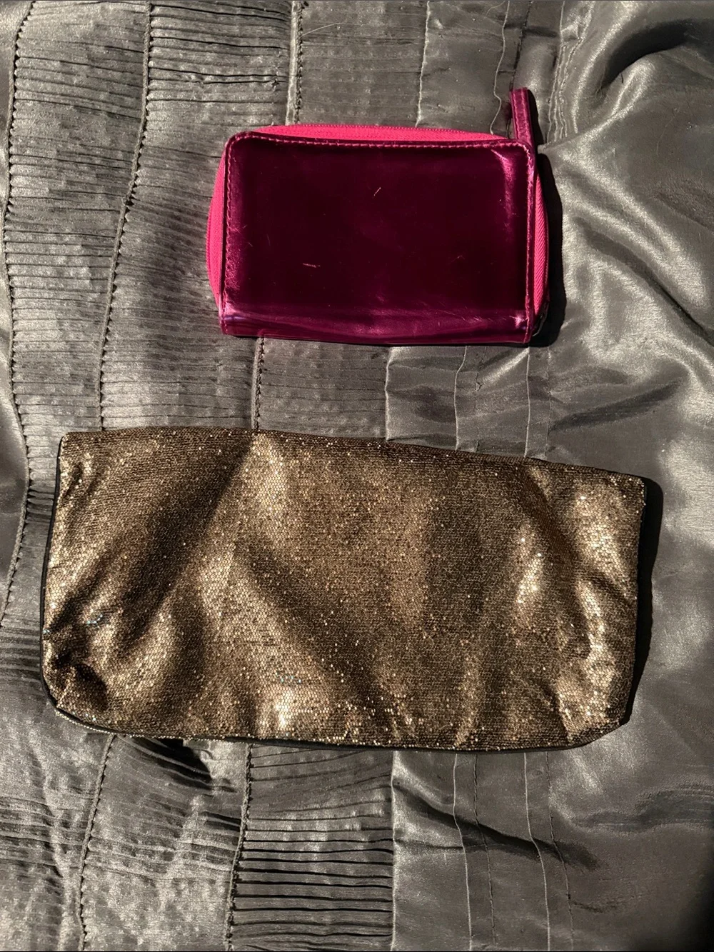 Victoria’s Secret Gold Glitter Foldover Clutch with Pink Metallic Wristlet Walle